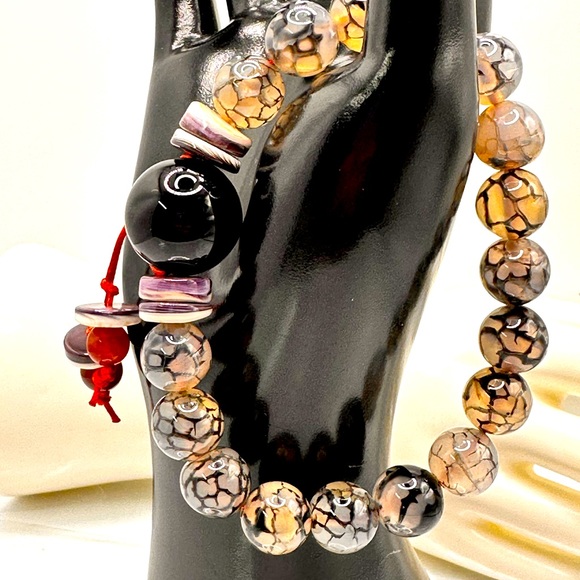 DRAGONS VEINS + ONYX NATURAL STONES BRACELET size 7.5” - Picture 3 of 13